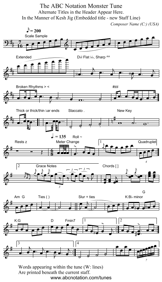ABC Notation Monster Tune, The - staff notation