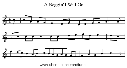 A-Beggin' I Will Go - staff notation