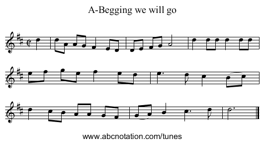 A-Begging we will go - staff notation