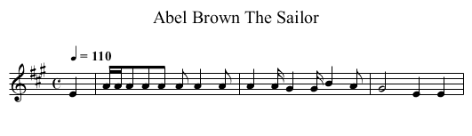 Abel Brown The Sailor - staff notation