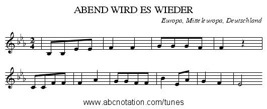 ABEND WIRD ES WIEDER - staff notation