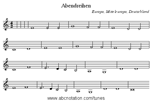 Abendreihen - staff notation