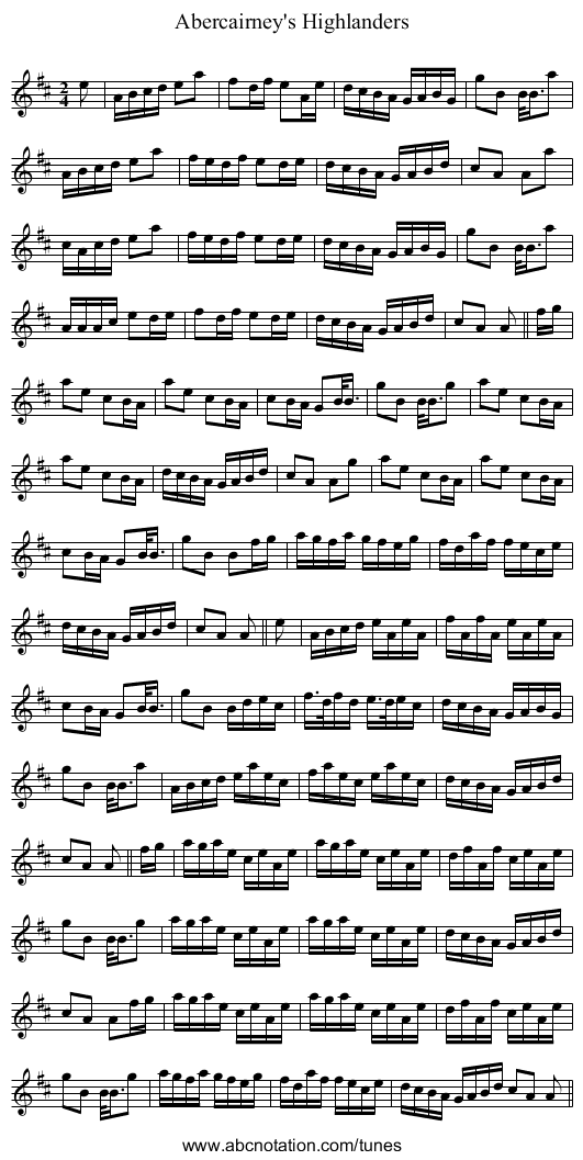 Abercairney's Highlanders - staff notation