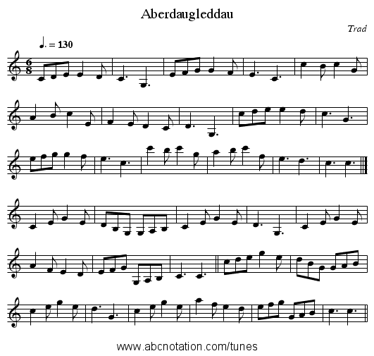 Aberdaugleddau - staff notation