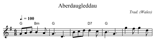 Aberdaugleddau - staff notation