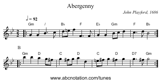 Abergenny - staff notation