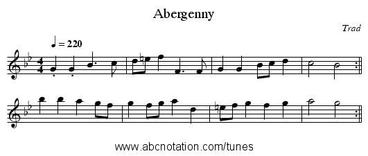 Abergenny - staff notation