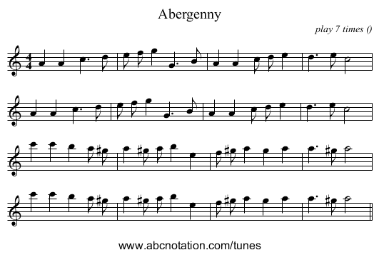Abergenny - staff notation