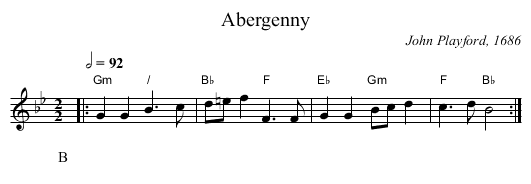 Abergenny - staff notation