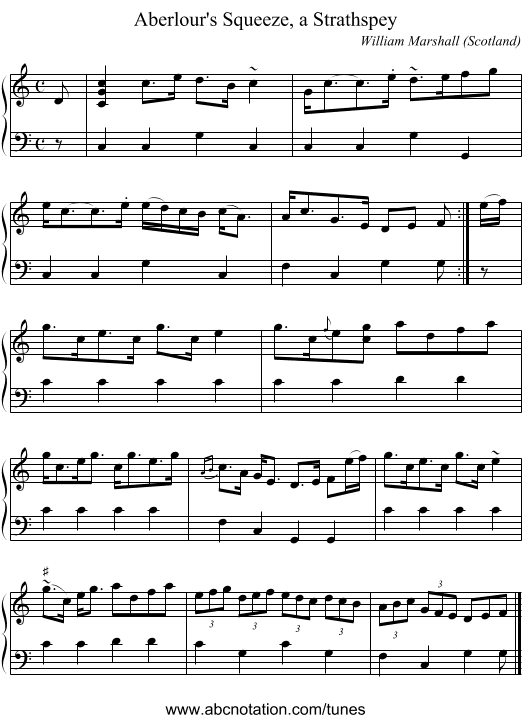 Aberlour's Squeeze, a Strathspey - staff notation