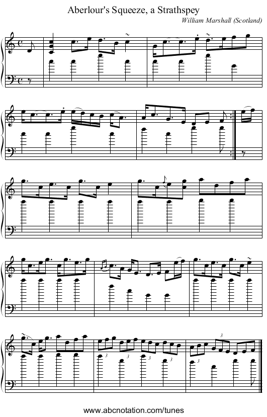 Aberlour's Squeeze, a Strathspey - staff notation