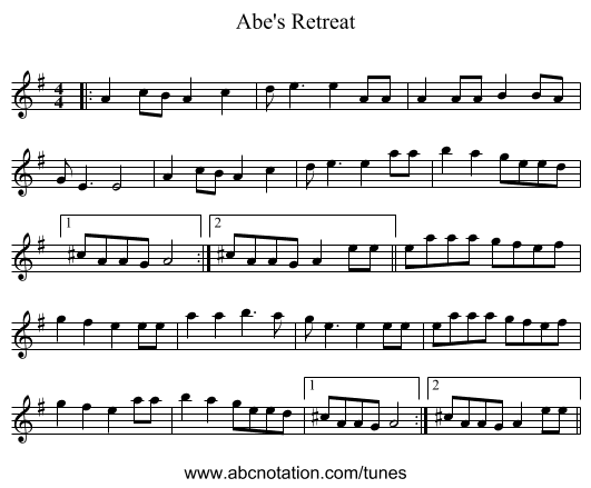 Abe's Retreat - staff notation