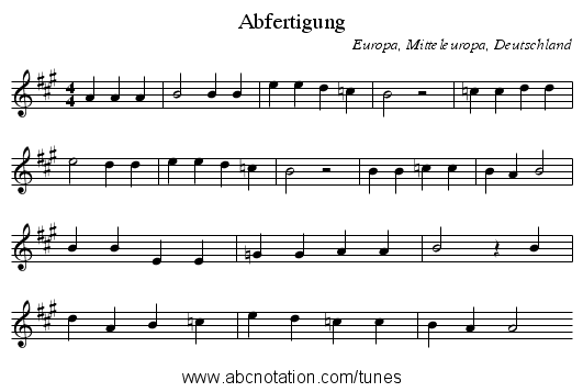 Abfertigung - staff notation