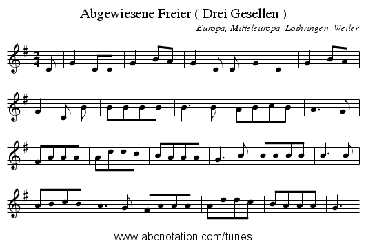 Abgewiesene Freier ( Drei Gesellen ) - staff notation