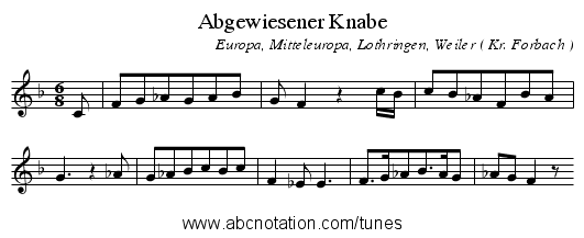 Abgewiesener Knabe - staff notation