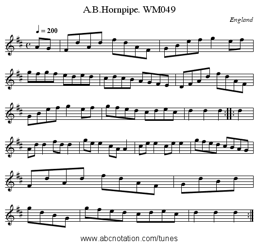 A.B.Hornpipe. WM049 - staff notation