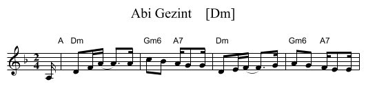 Abi Gezint    [Dm] - staff notation