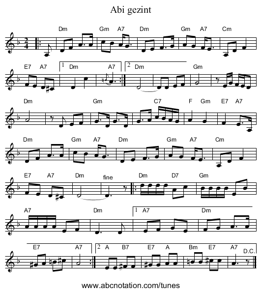 Abi gezint - staff notation