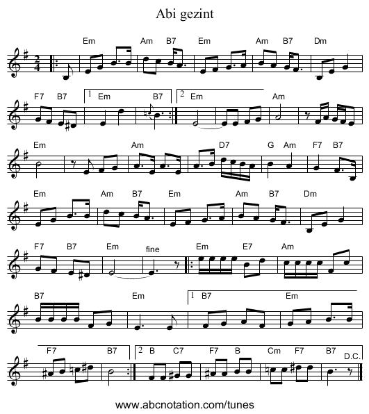 Abi gezint - staff notation
