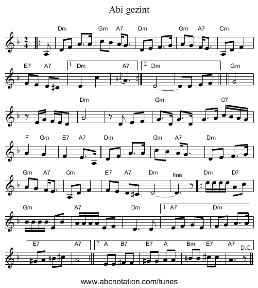 Abi gezint - staff notation