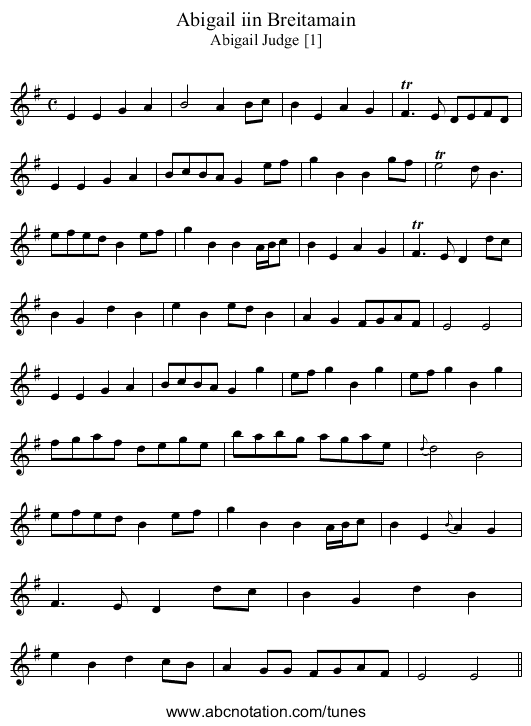 Abigail iin Breitamain - staff notation