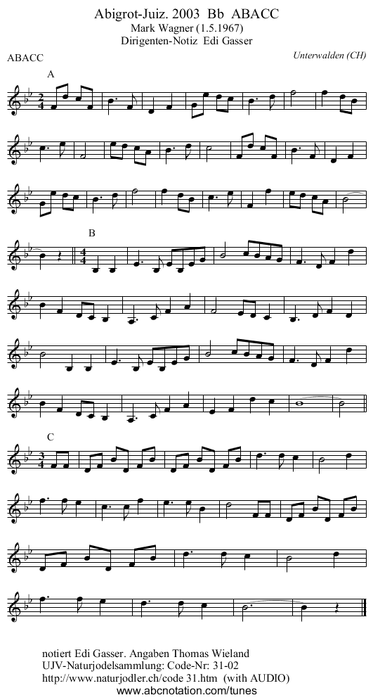 Abigrot-Juiz. 2003  Bb  ABACC - staff notation