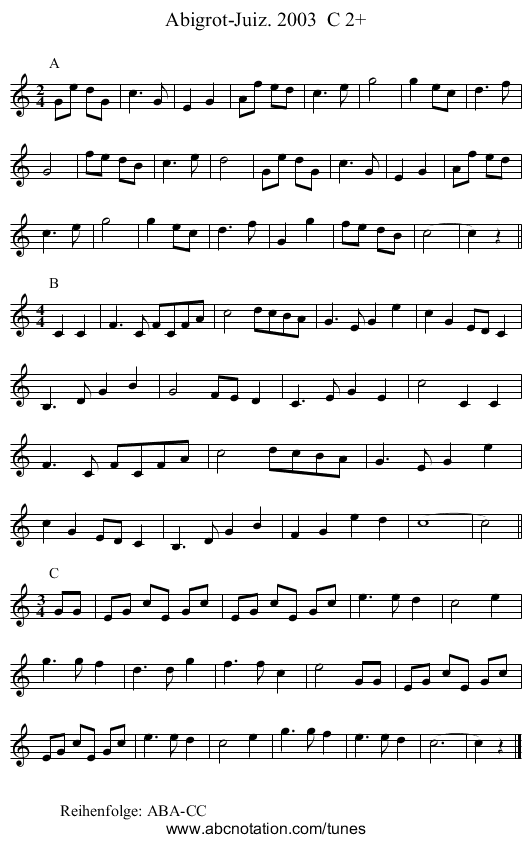 Abigrot-Juiz. 2003  C 2+ - staff notation