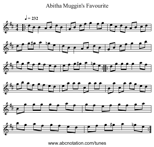 Abitha Muggin's Favourite - staff notation