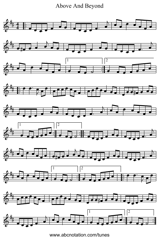 Above And Beyond - staff notation
