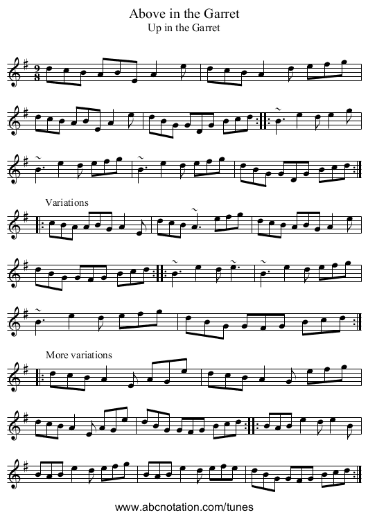 Above in the Garret - staff notation