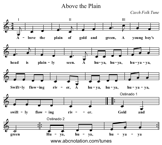 Above the Plain - staff notation