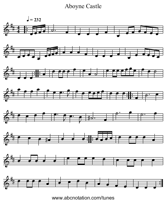 Aboyne Castle - staff notation