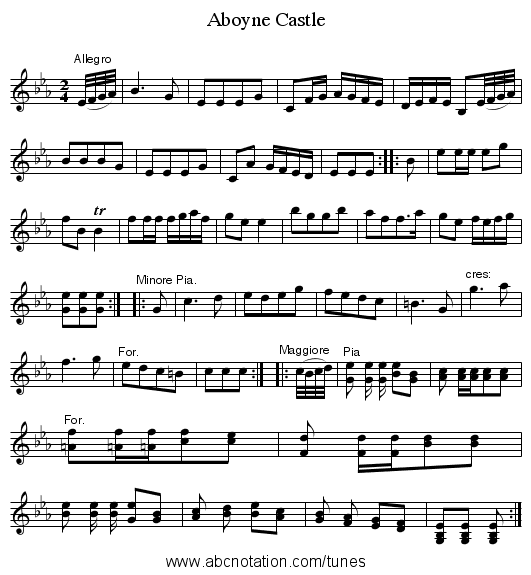 Aboyne Castle - staff notation