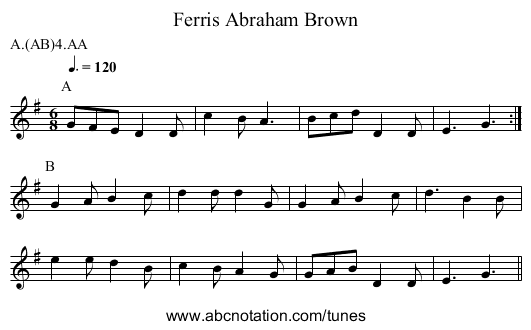 Abraham Brown, Ferris - staff notation