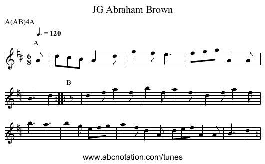 Abraham Brown, JG - staff notation