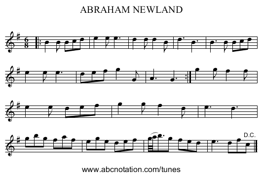 ABRAHAM NEWLAND - staff notation