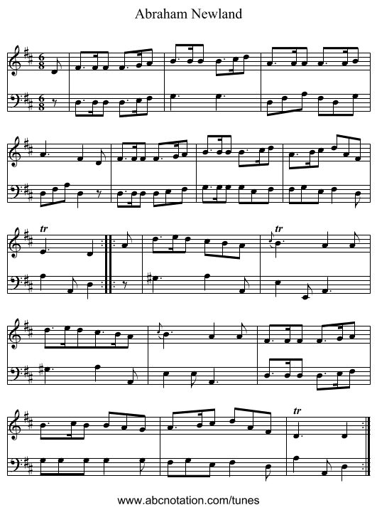 Abraham Newland - staff notation