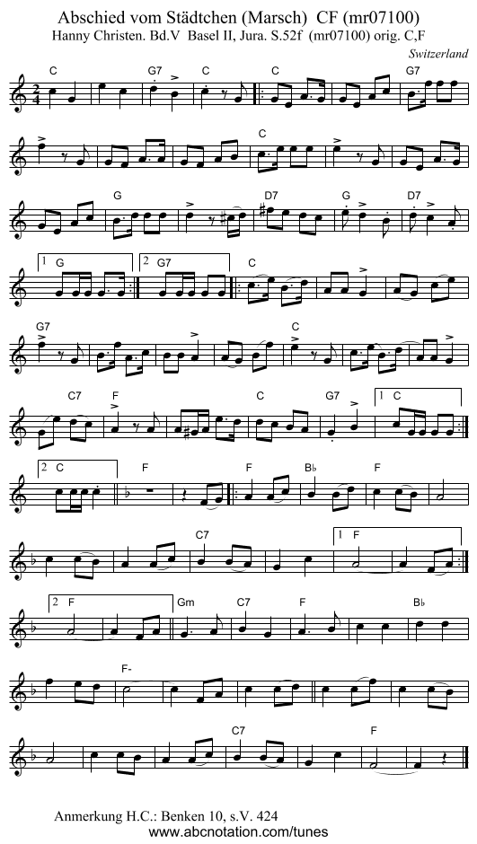 Abschied vom Städtchen (Marsch)  CF (mr07100) - staff notation