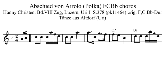 Abschied von Airolo (Polka) FCBb chords - staff notation