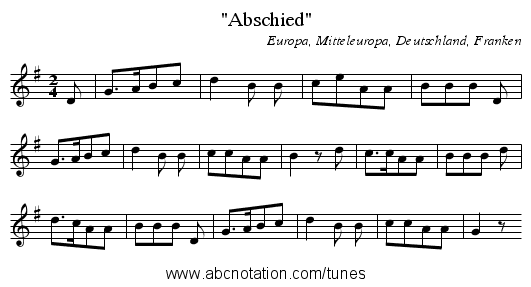 Abschied - staff notation