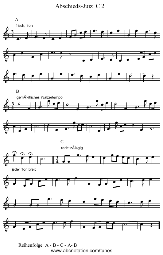 Abschieds-Juiz  C 2+ - staff notation