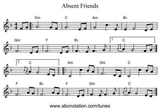 Absent Friends - staff notation