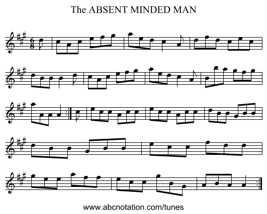 ABSENT MINDED MAN, The - staff notation