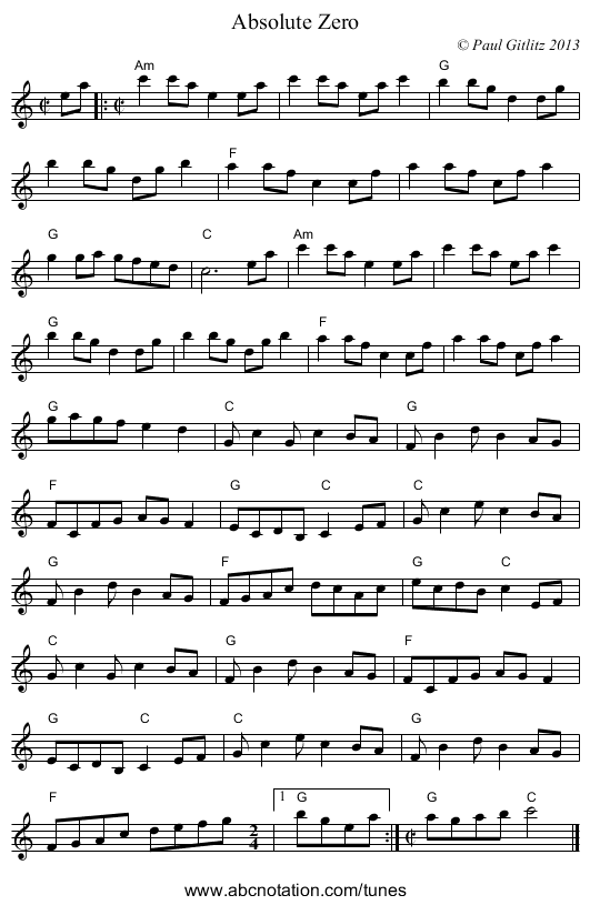 Absolute Zero - staff notation