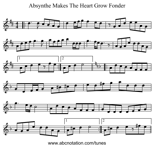 Absynthe Makes The Heart Grow Fonder - staff notation