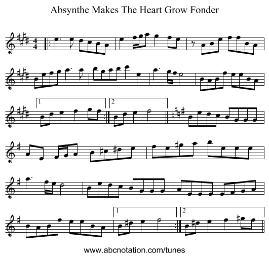 Absynthe Makes The Heart Grow Fonder - staff notation
