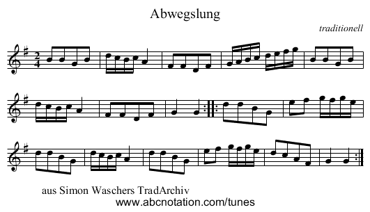 Abwegslung - staff notation