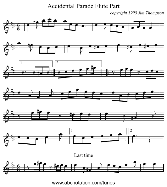 Accidental Parade Flute Part - staff notation