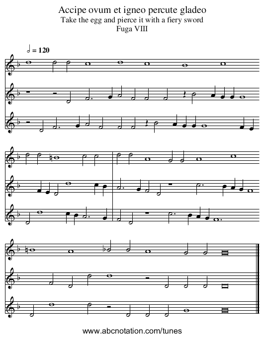Accipe ovum et igneo percute gladeo - staff notation
