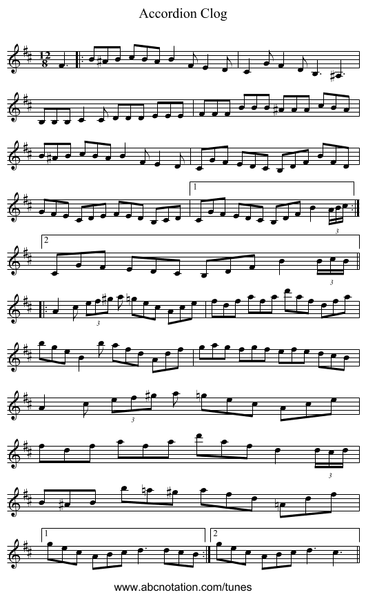 Accordion Clog - staff notation